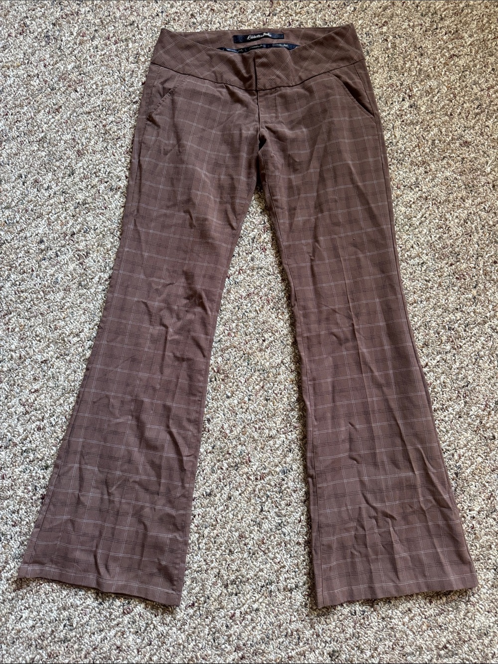 Calvin Klein Brown Plaid Stretch Trouser Pants
